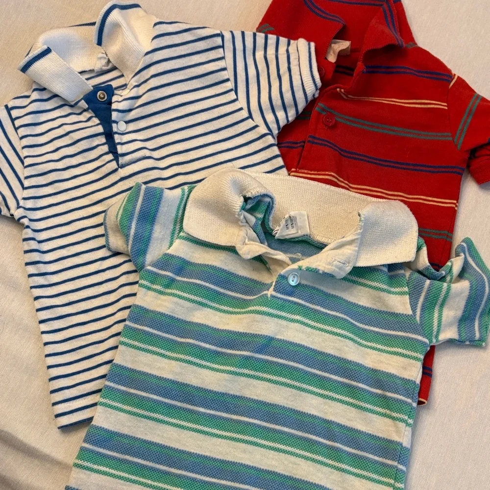Striped Vintage 2T Polo Shirt Set - Blue, Red, Green
